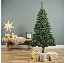 Dekorativt arrangemang med konstgjord julgran och presenter