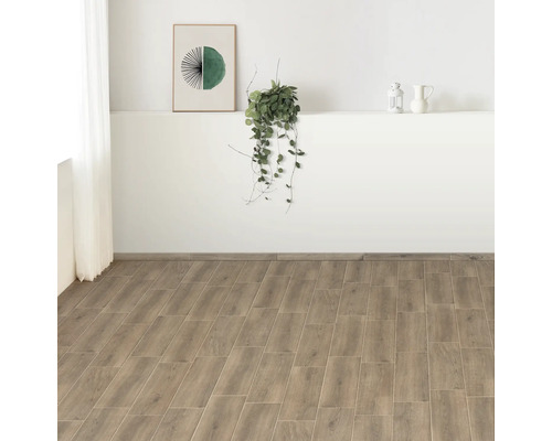 Ljust rum med trägolvplattor och dekoration