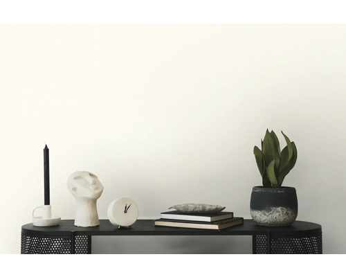 Dekorativa föremål på en svart hylla: ljus, skulptur, klocka, böcker och krukväxt