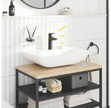 Tvättställ för badrum med blandare på underskåp med hyllor