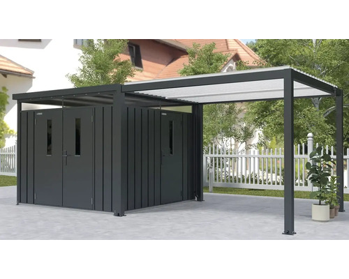 Redskapsbod med tak i utomhusmiljö