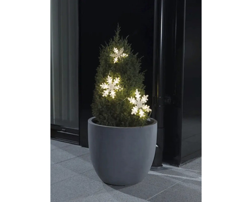 Ljusslinga KONSTSMIDE 3 snöflingor akryl 15 varmvita LED Dekorativ barrväxt i kruka med ljusslinga med snöflingor