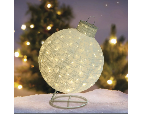 Kula LAFIORA 100 varmvita LED Ø65cm vit Dekorativ, belyst julkula med snöflingamönster på ett stativ
