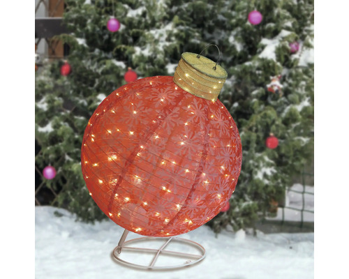 Kula LAFIORA 100 varmvita LED Ø65cm röd Dekorativ röd julgranskula med belysning för utomhusbruk