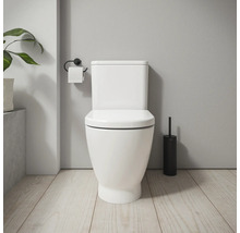 Keramisk toalett med toalettpappershållare och toalettborste