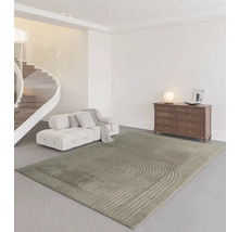 Modernt vardagsrum med matta, soffa och byrå