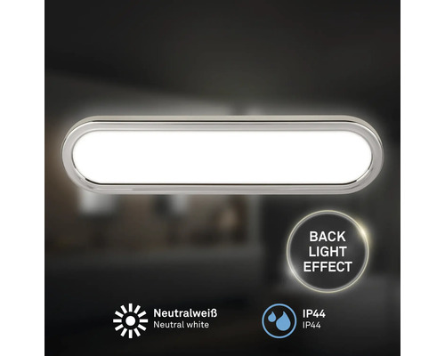 Rektangulär LED-vägglampa med kromram och neutralvitt ljus