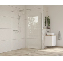 Modernt badrum med duschkabin, duschblandare och tvättställ