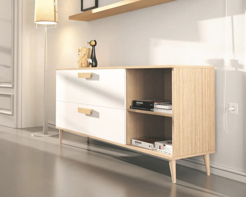 Sidobord med två lådor och öppen förvaringsdel