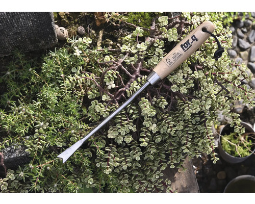 Ogräsjärn med trähandtag för trädgårdsarbete