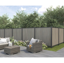 Uteplats med loungemöbler och insynsskydd