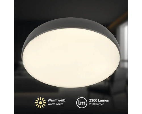 Rund taklampa med varmvitt ljus och 2300 lumen.