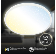 Rund taklampa med färgväxling och steglös dimmerfunktion.