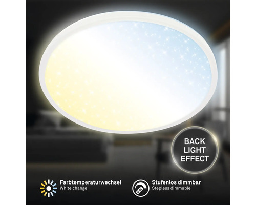 Rund taklampa med färgväxling och steglös dimmerfunktion.