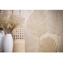 Dekorativ tapet med bladmönster och vaser