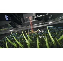 Detaljvy av en gräsklippare som visar klipphöjden mellan noll och tio centimeter