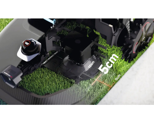 Detaljvy av en robotgräsklippare med en klipplängd på 5 till 10 cm