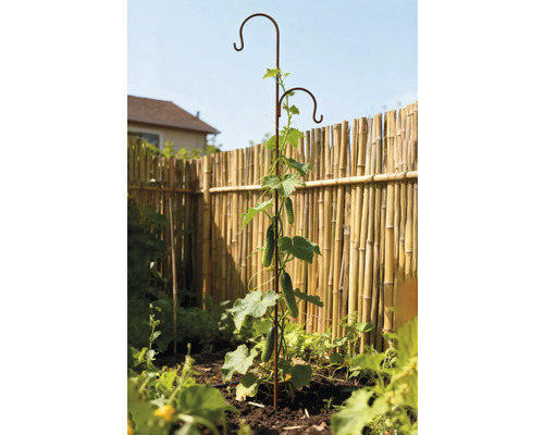 Gurkväxt växer på växtstöd i trädgården