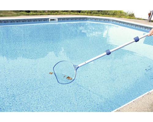 Pool med lövhåv för rengöring