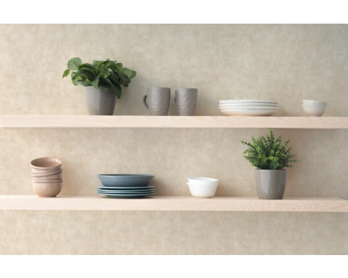 Hyllor med porslin och dekorationselement