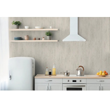 Köksscen med köksmöbler, hyllor, dekoration och köksredskap