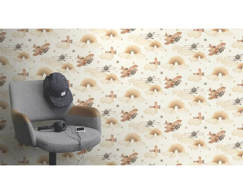 Tapet med flygplans-, regnbågs- och stjärnmönster