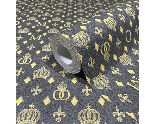 Tapetrulle med kronor, liljor och bokstavsmönster