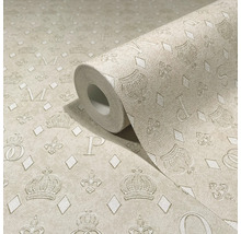 Tapetrulle med kronor, bokstäver och rutmönster