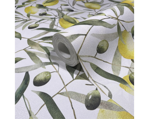 Tapetrulle med oliv- och citronmönster