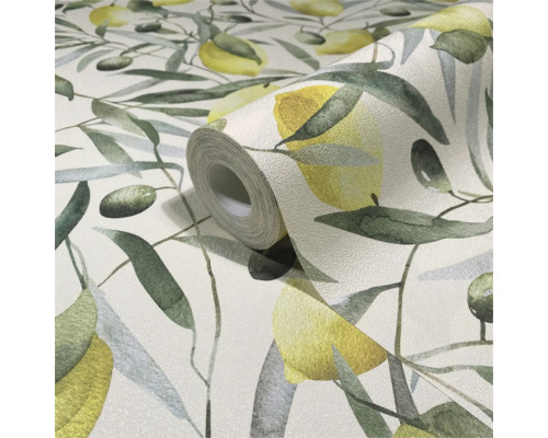 Tapetrulle med citron- och olivmönster