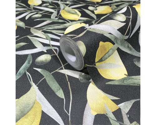 Tapetrulle med citron- och olivmönster