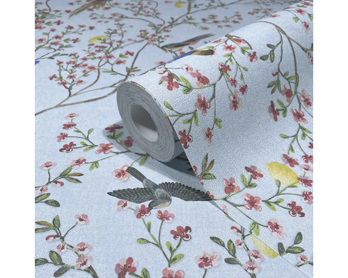 Tapetrulle med fågel- och blomstermotiv