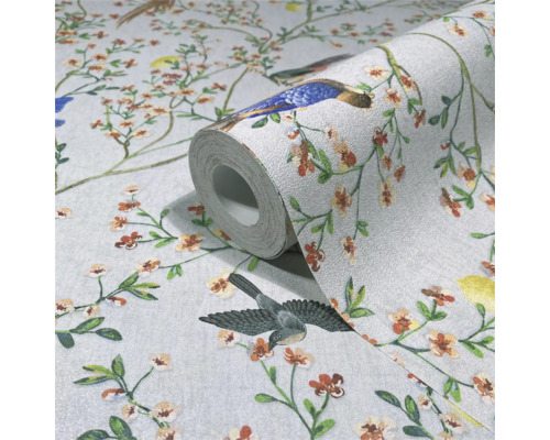 Tapetrulle med fågel- och blomstermönster