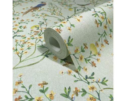 Tapetrulle med blom- och fågelmotiv