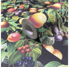 Tapetrulle med fruktmönster på mörk botten