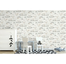 Barnrum med barnmöbler och tapet med djurmotiv