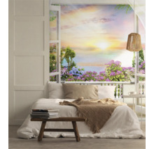 Ljust sovrum med utsikt över trädgårdstapeten