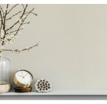 Ljus vägg med dekorativa element som en blomvas, en klocka och en växt