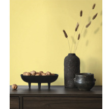 Dekorativ scen med skål på fötter fylld med valnötter, en vas med dekoration och en kruka på ett bord