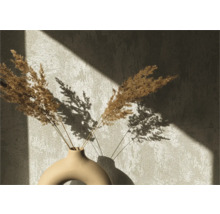 Dekorativa gräs i en vas framför en vägg