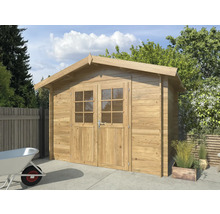 Trädgårdshus med dubbeldörr och fönster