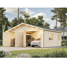 Trägarage med två fordon och dubbeldörrar