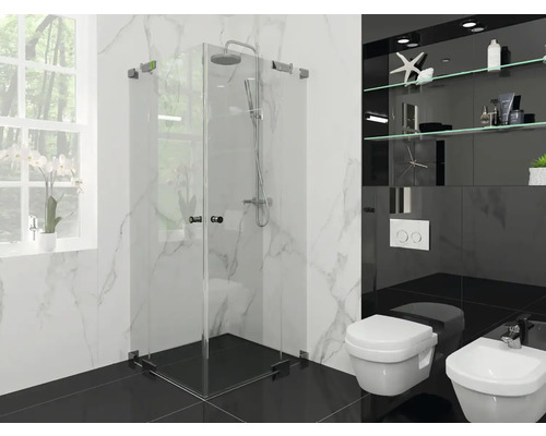 Modernt badrum med duschkabin, toalett och bidé