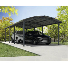 Dubbel carport med två parkerade bilar