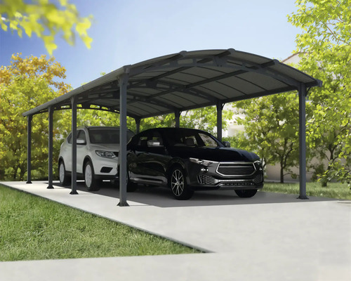 Dubbel carport med två parkerade bilar