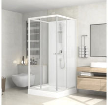 Modernt badrum med duschkabin, handfat och toalett