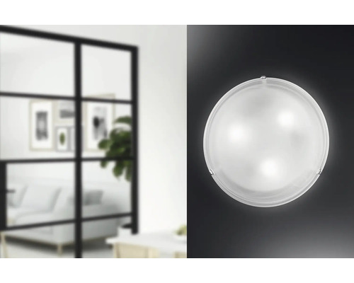 Rund taklampa i glas med metallfäste