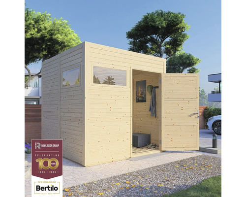 Trädgårdsskjul BERTILO Cubo 2 med golv 5,3m² 226x240cm natur Trädgårdshus i trä med fönster och öppen dubbeldörr