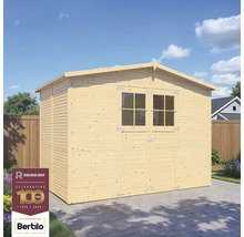 Trädgårdsskjul i trä med fönster och dubbeldörr