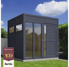 Modernt trädgårdshus med fönster och dörr av trä